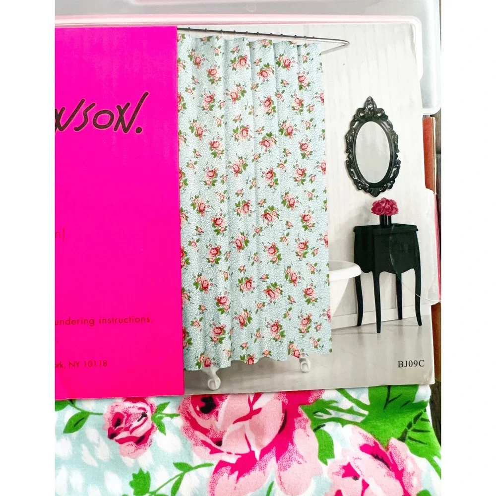 Betsey Johnson Shower Curtain Floral Rose Leopard Print Blue Pink 72x72 NEW